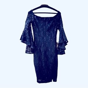 Venus-Elegant Dark Blue Sequin Evening Dress Size 8-Special occasions-Never worn